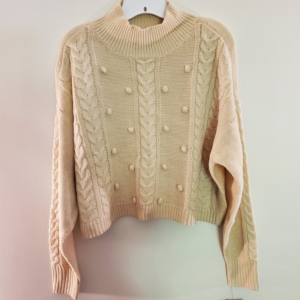 NWT IZ Byer Pullover Cropped Mockneck Sweater in White Ivory